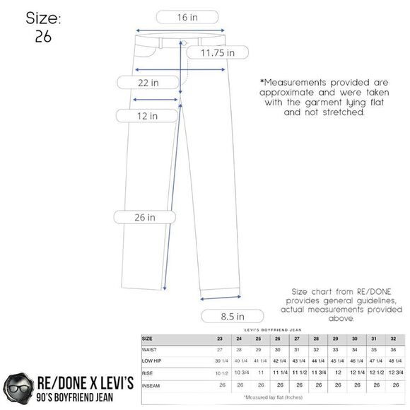RE/DONE x LEVI’S 90’S BOYFRIEND JEAN IN INDIGO RECONSTRUCTED VINTAGE DENIM 26 - Picture 15 of 16